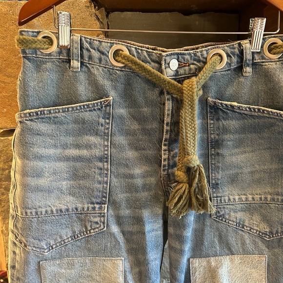 We The Free Blue barrel Jeans with Green Tie - Picture 11 of 12